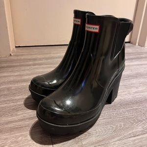 Hunter original block heel glossy chelsea waterproof boot black sz 10